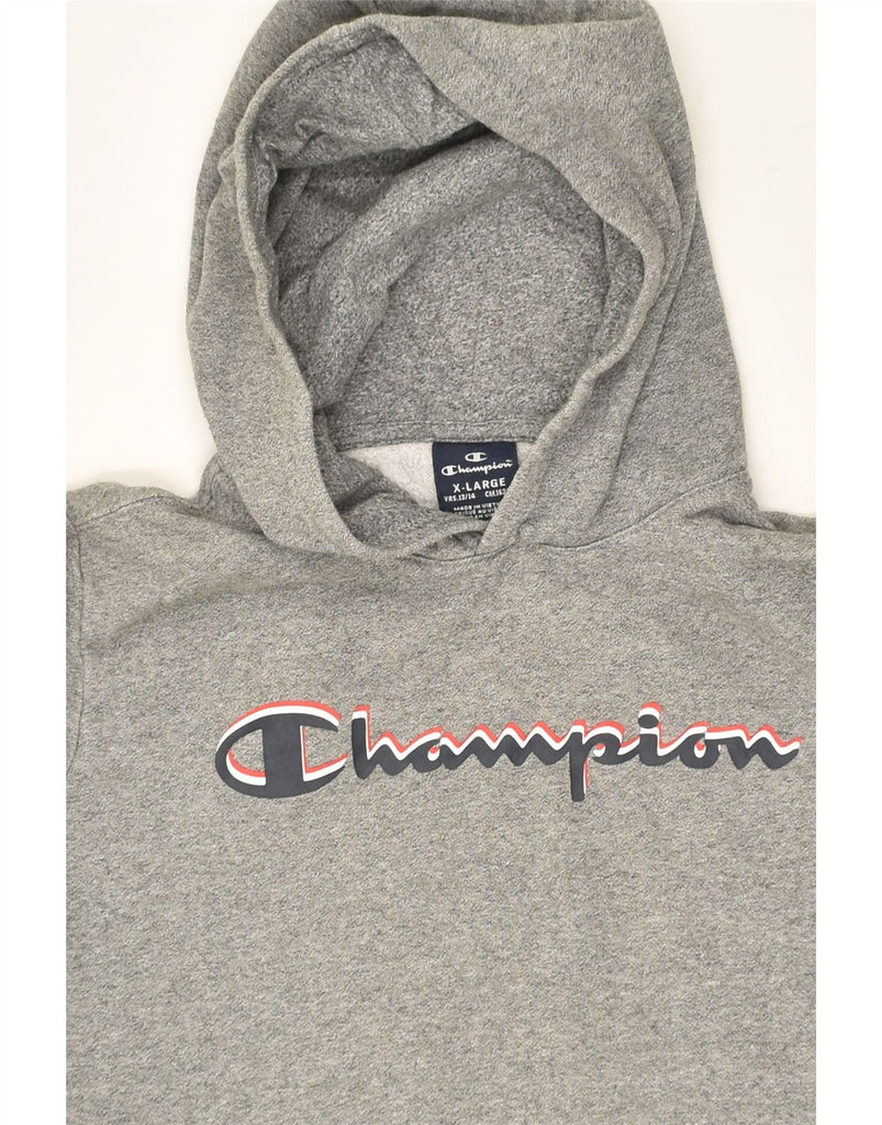 CHAMPION Boys Graphic Hoodie Jumper 13-14 Years XL Grey Cotton | Vintage Champion | Thrift | Second-Hand Champion | Used Clothing | Messina Hembry 