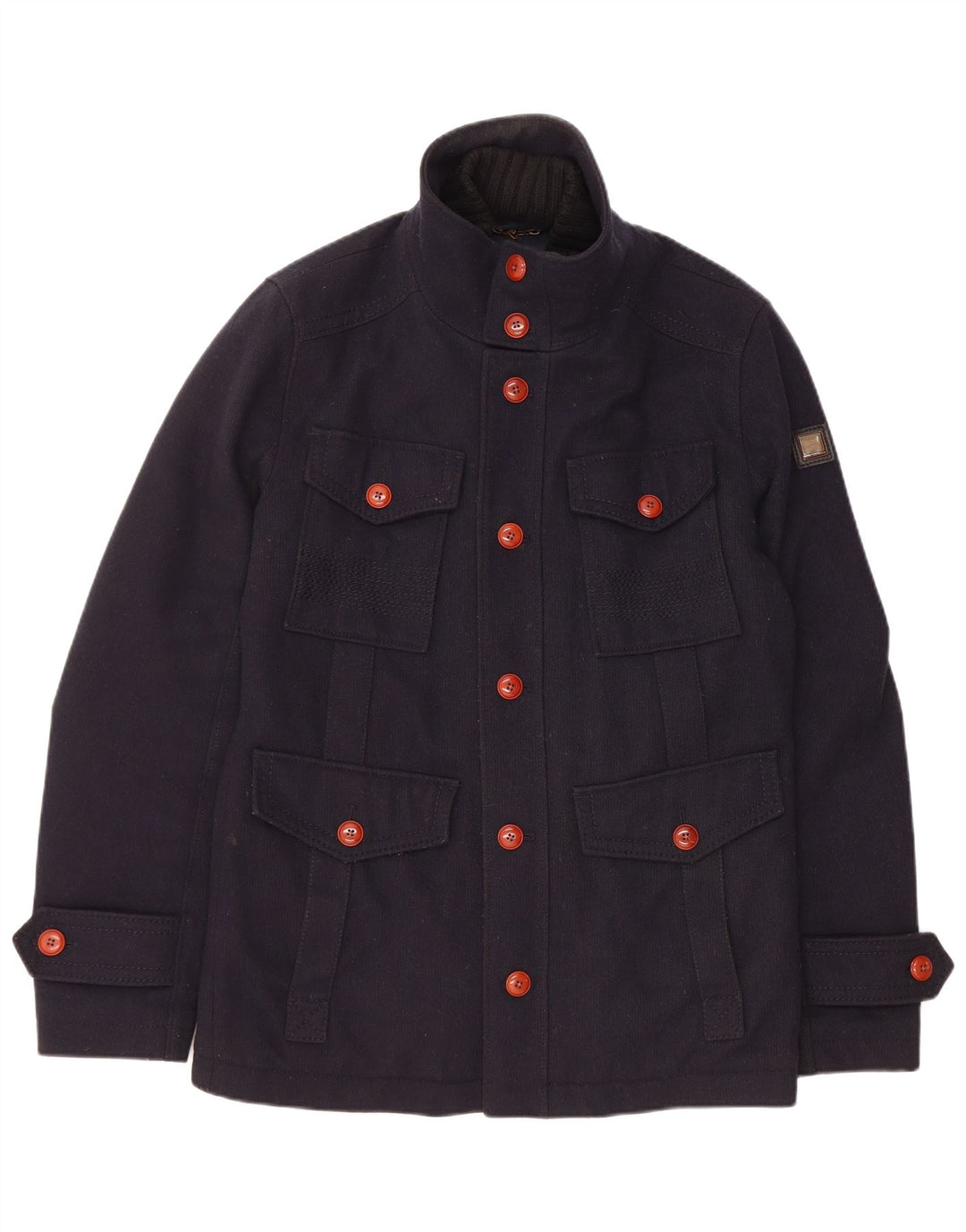 HUGO BOSS Mens Utility Jacket UK 38 Medium Navy Blue Wool