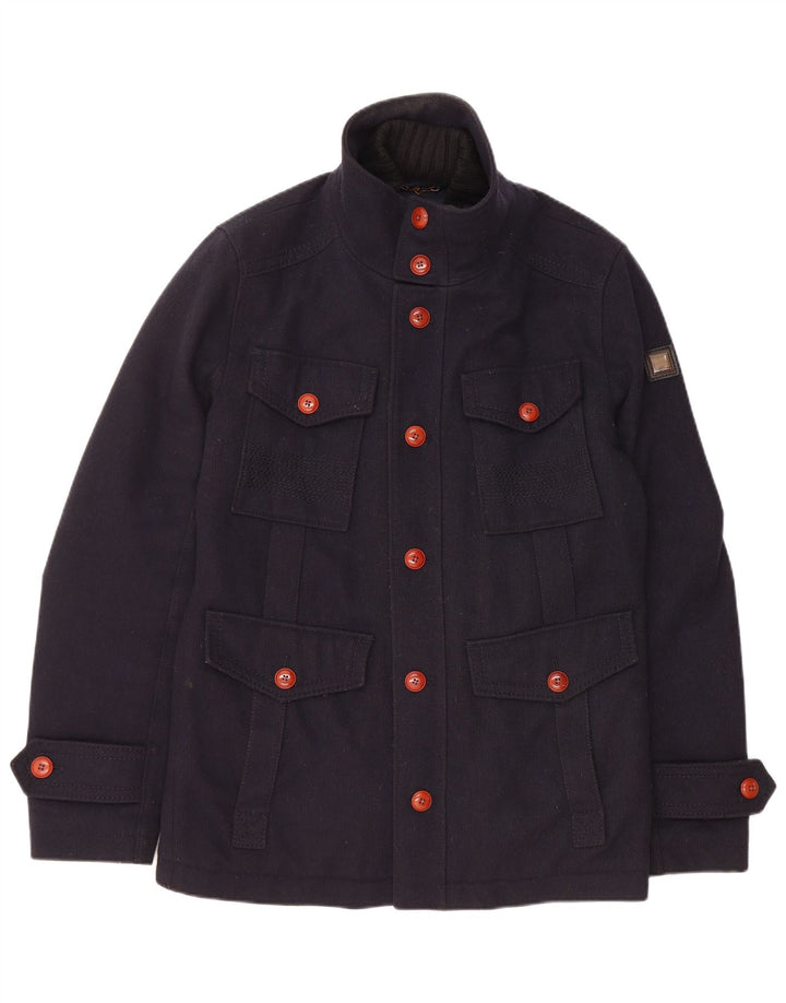 HUGO BOSS Mens Utility Jacket UK 38 Medium Navy Blue Wool
