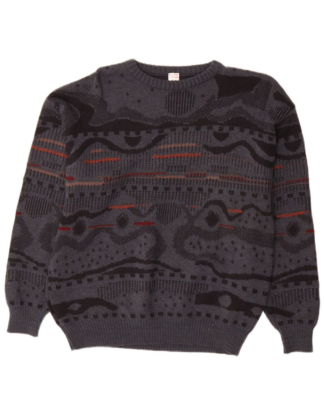 Vintage Mens Crew Neck Jumper Sweater IT 48 Medium Grey Geometric