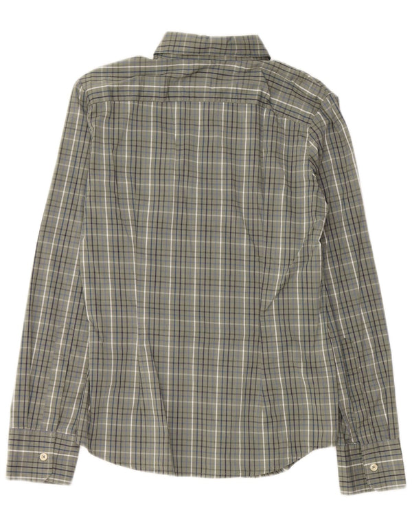 Benetton Womens Shirt UK 12 Medium Khaki Check Cotton