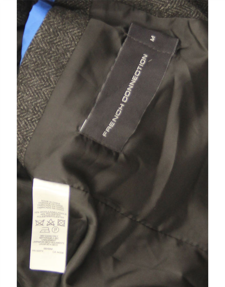 French Connection Mens Overcoat UK 38 Medium Grey Herringbone Wool