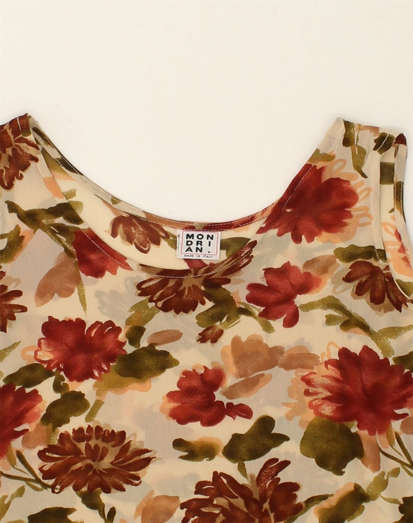 VINTAGE Womens Graphic Vest Top UK 12 Medium Beige Floral | Vintage Vintage | Thrift | Second-Hand Vintage | Used Clothing | Messina Hembry 