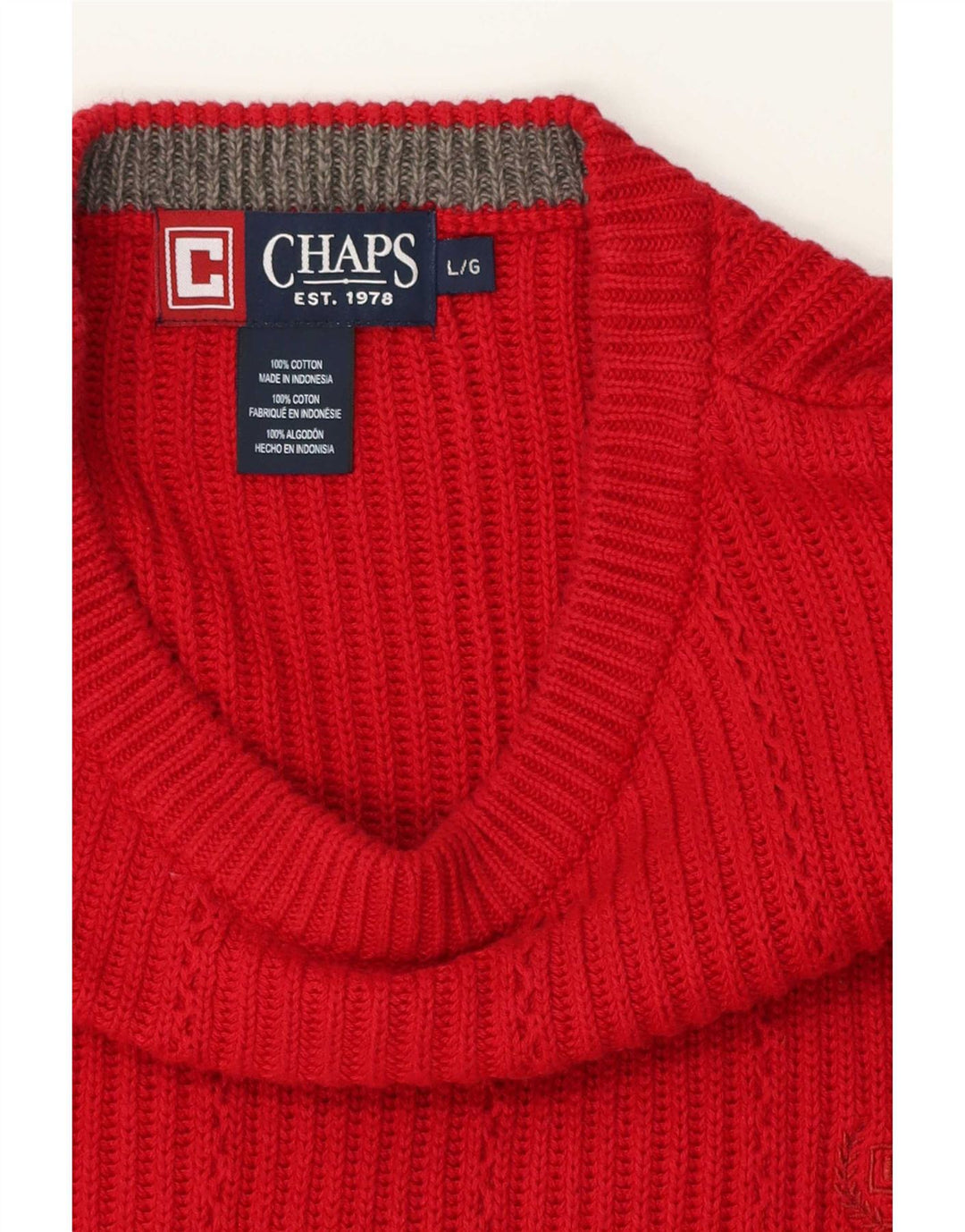 Chaps Mens Crew Neck Jumper Sweater Large Red Cotton
