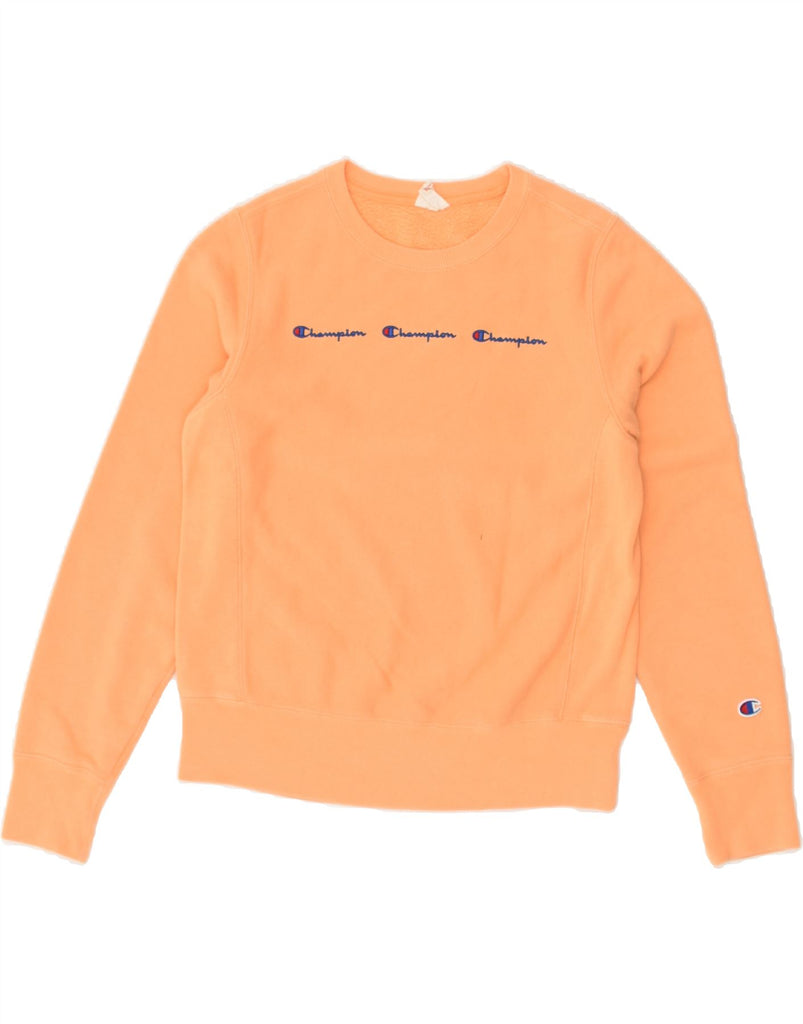 CHAMPION Womens Graphic Sweatshirt Jumper UK 6 XS Orange Cotton | Vintage Champion | Thrift | Second-Hand Champion | Used Clothing | Messina Hembry 