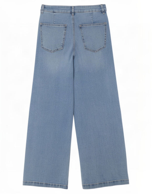 Marks & Spencer Womens Wide Leg Jeans UK 12 Medium W28 L28 Blue Cotton