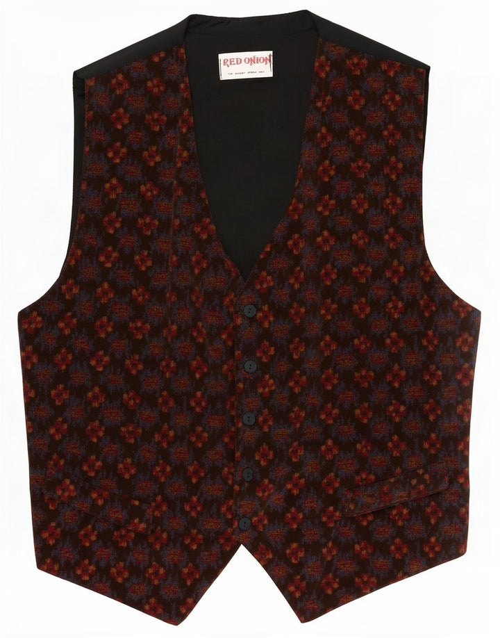 Vintage Mens Waistcoat Medium Brown Geometric