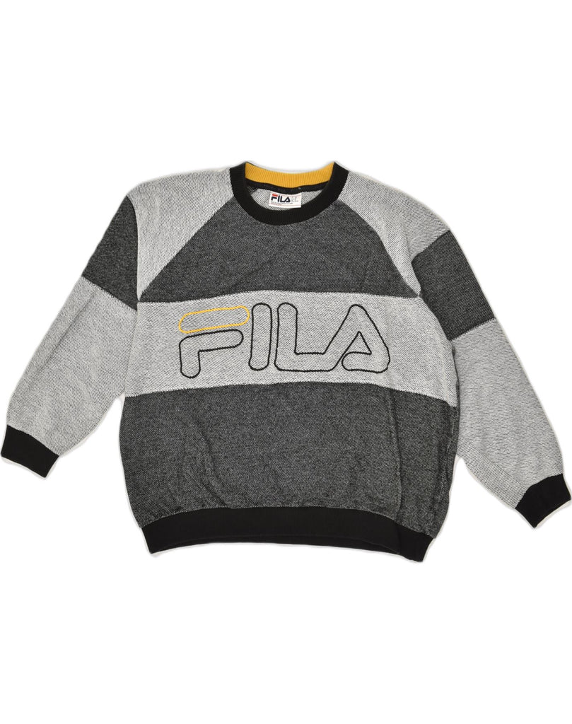 FILA Mens Graphic Sweatshirt Jumper XL Grey Colourblock Cotton | Vintage Fila | Thrift | Second-Hand Fila | Used Clothing | Messina Hembry 