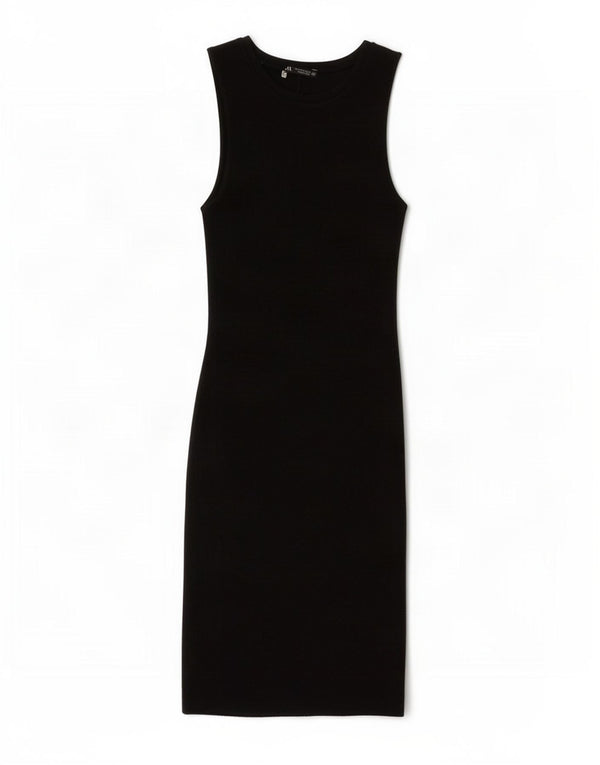 Zara Womens Sleeveless Jumper Dress UK 8 Small Black Cotton
