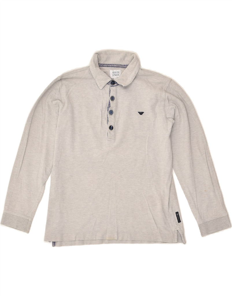 ARMANI JUNIOR Boys Long Sleeve Polo Shirt 9-10 Years Grey Cotton | Vintage Armani Junior | Thrift | Second-Hand Armani Junior | Used Clothing | Messina Hembry 