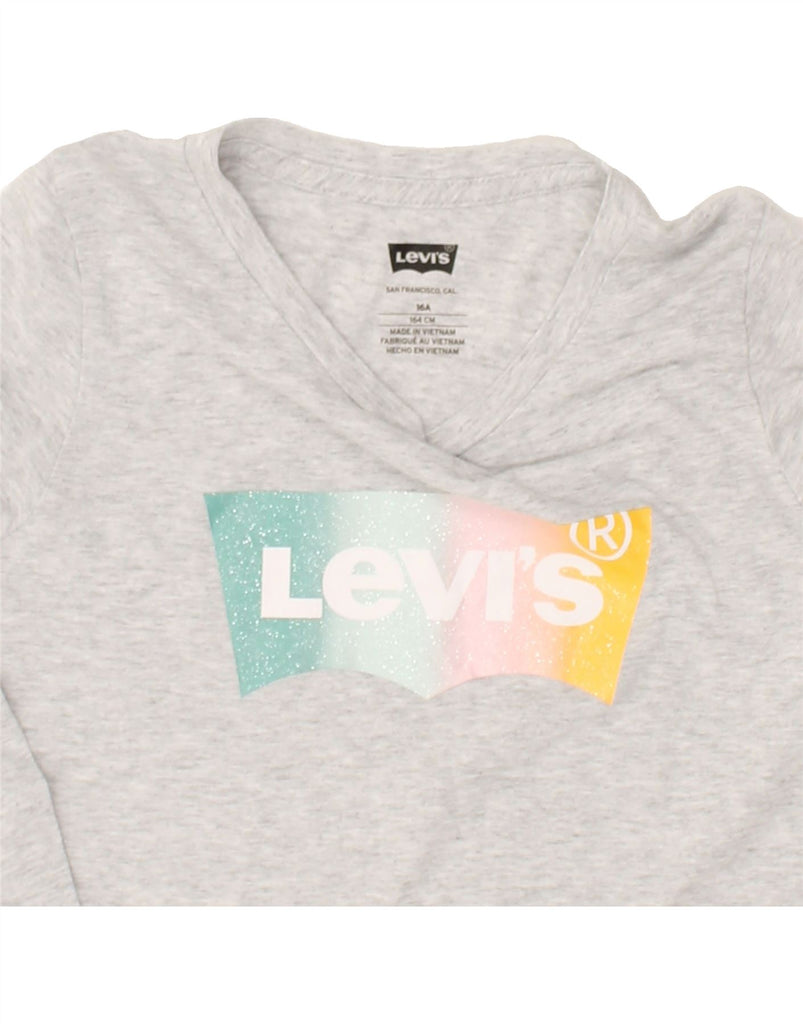 LEVI'S Girls Graphic Top Long Sleeve 15-16 Years Grey Cotton | Vintage Levi's | Thrift | Second-Hand Levi's | Used Clothing | Messina Hembry 