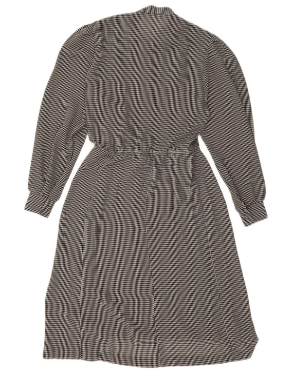 Vintage Womens Front Tie Long Sleeve A-Line Dress UK 14 Large Black Gingham