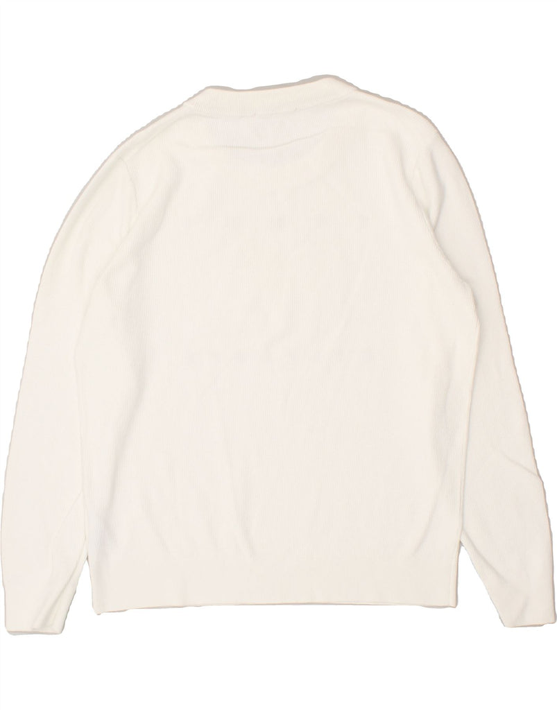 TOMMY HILFIGER Womens Graphic Crew Neck Jumper Sweater UK 14 Medium White Vintage Tommy Hilfiger and Second-Hand Tommy Hilfiger from Messina Hembry 