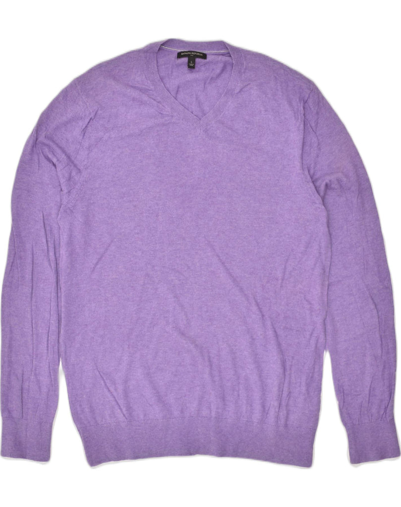 BANANA REPUBLIC Mens V-Neck Jumper Sweater Large Purple Cotton | Vintage Banana Republic | Thrift | Second-Hand Banana Republic | Used Clothing | Messina Hembry 
