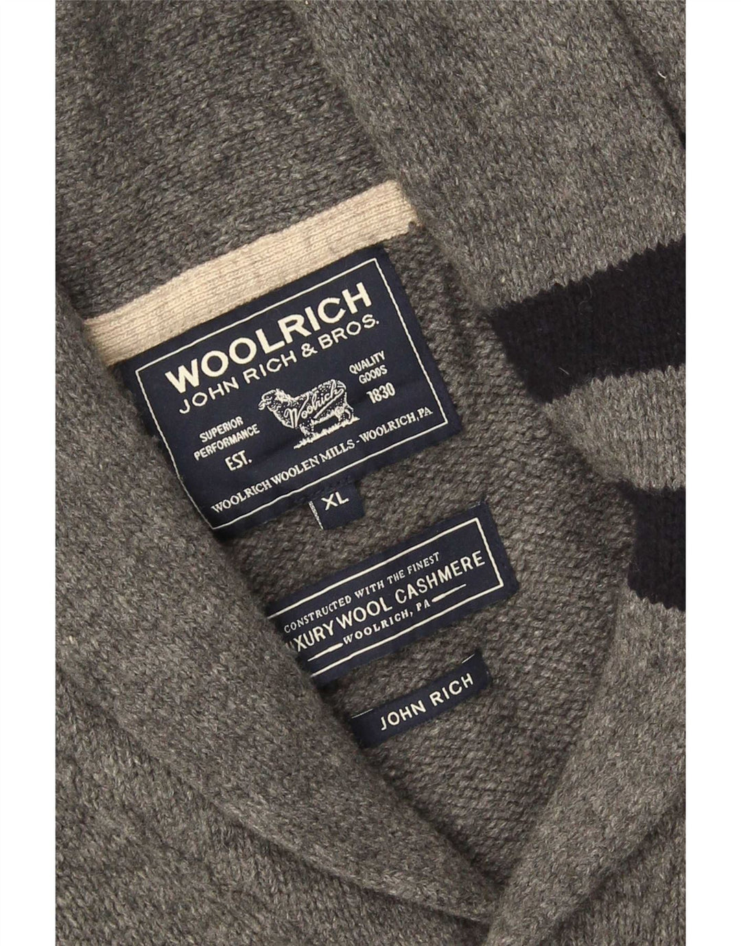 Woolrich Mens Cardigan Sweater XL Grey Cashmere