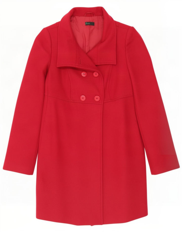 Benetton Womens Double Breasted Coat IT 42 Medium Red Wool