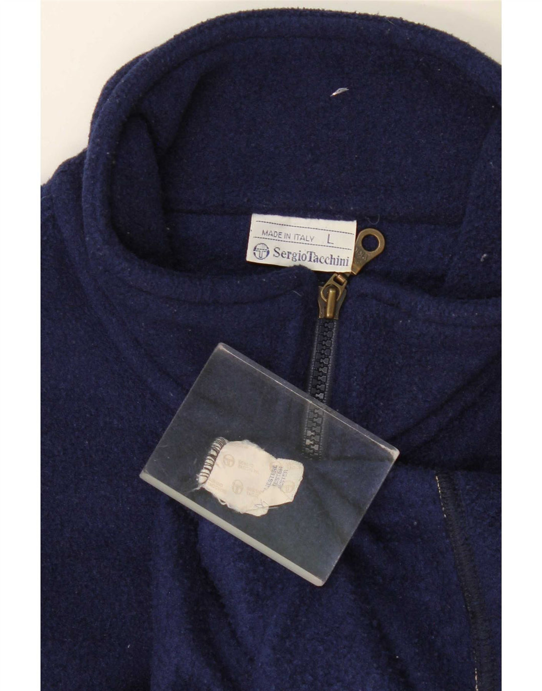 Sergio Tacchini Mens Zip Neck Fleece Jumper Large Navy Blue Polyester