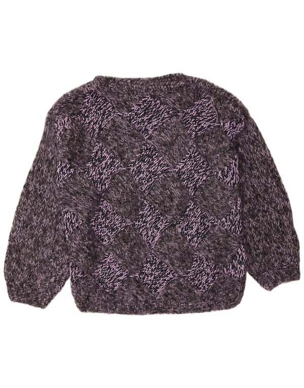 Vintage Womens Boat Neck Jumper Sweater UK 16 Large Grey Argyle/Diamond