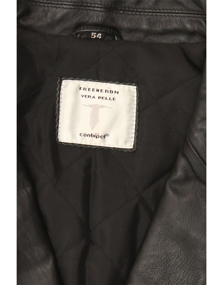 Conbipel Mens Free Heron Leather Coat IT 54 XL Black Leather