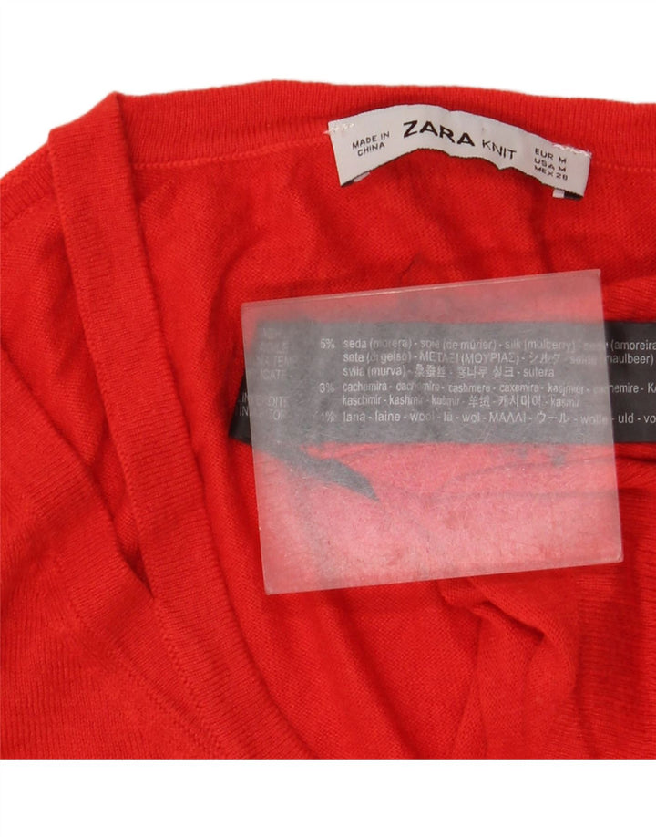 Zara Womens Crop V-Neck Jumper Sweater UK 12 Medium Red Silk