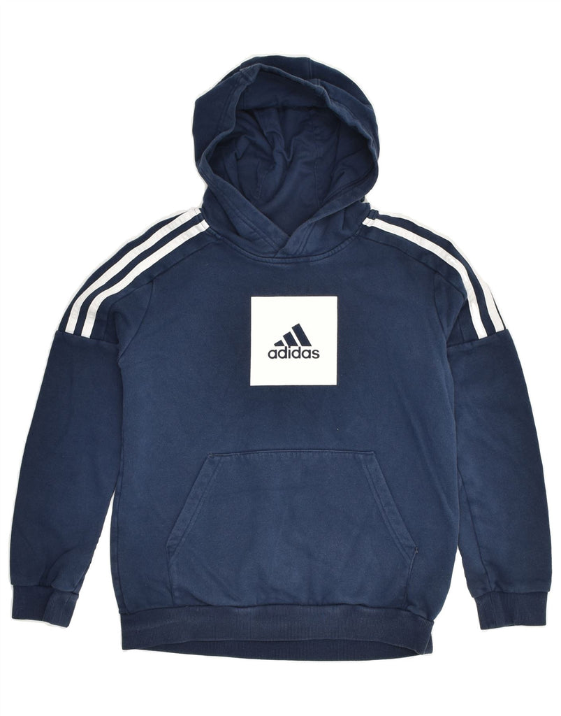 ADIDAS Boys Graphic Hoodie Jumper 11-12 Years Navy Blue Cotton | Vintage Adidas | Thrift | Second-Hand Adidas | Used Clothing | Messina Hembry 