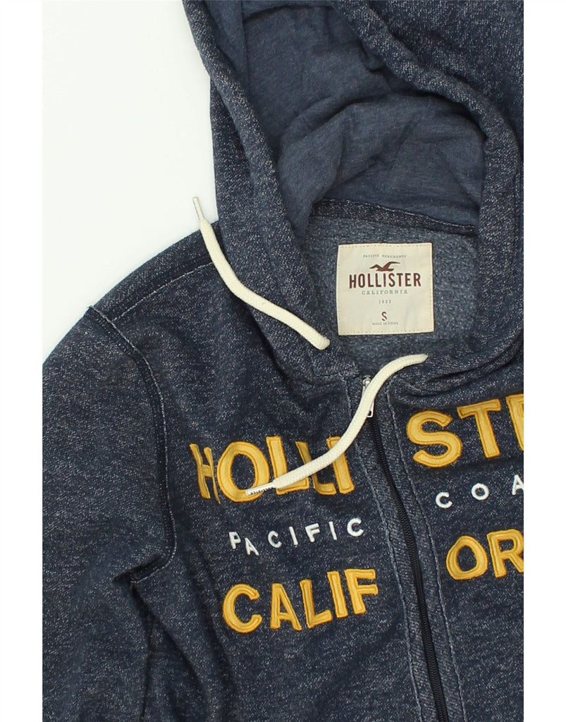 HOLLISTER Mens Graphic Zip Hoodie Sweater  Small Navy Blue Cotton | Vintage Hollister | Thrift | Second-Hand Hollister | Used Clothing | Messina Hembry 