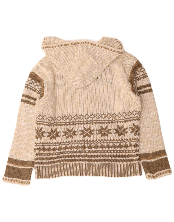 Vintage Womens Hooded Jumper Sweater UK 12 Medium Beige Fair Isle