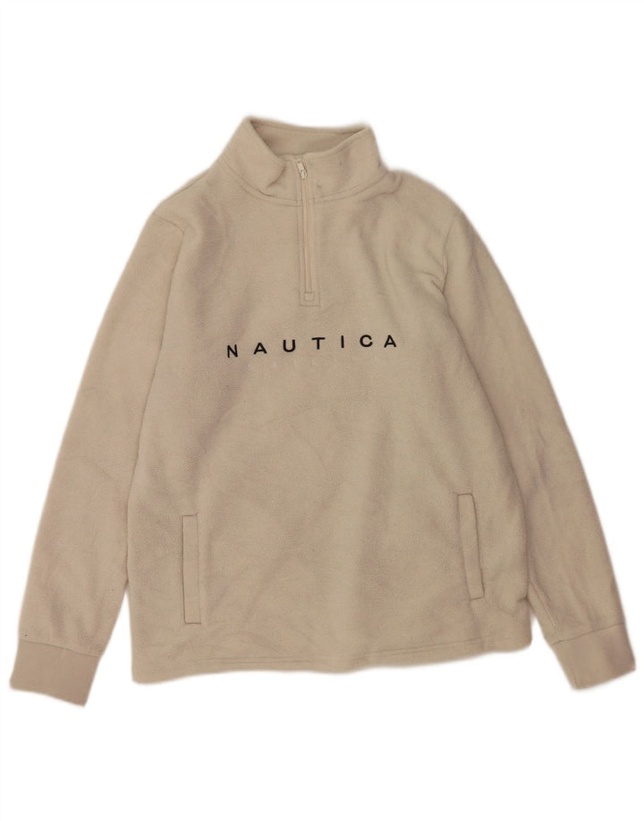 Nautica Mens Graphic Zip Neck Fleece Jumper Medium Off White Polyester