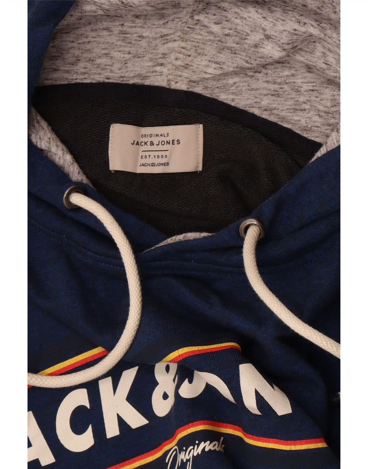 JACK & JONES Mens Graphic Hoodie Jumper Large Blue