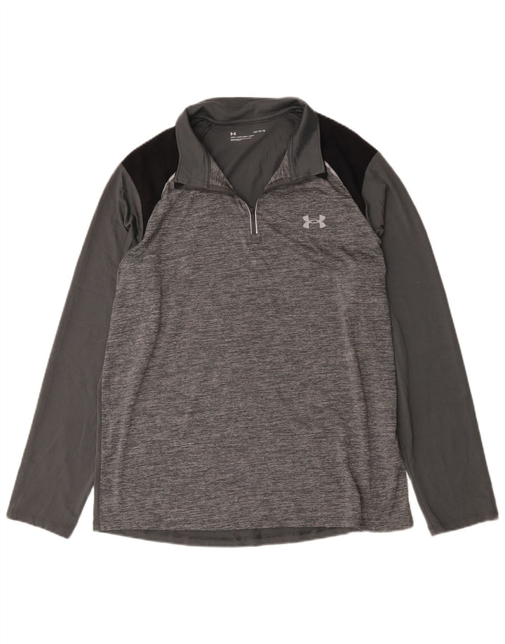 Under Armour Mens Zip Neck Pullover Tracksuit Top Large Grey Colourblock