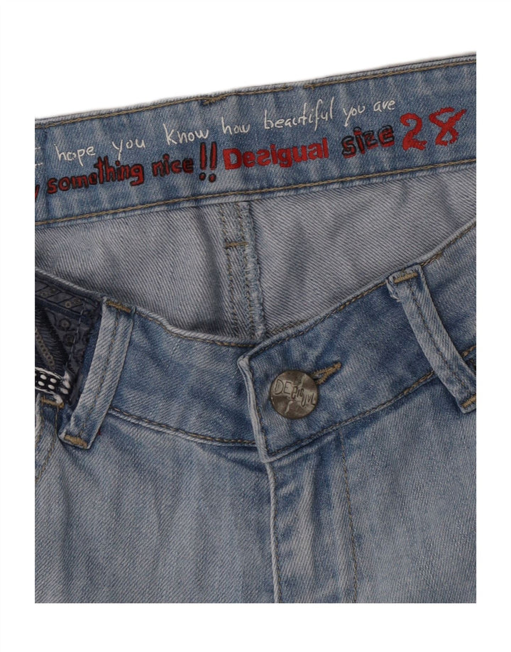 Desigual Womens Graphic Distressed Denim Shorts W28 Medium Blue Floral