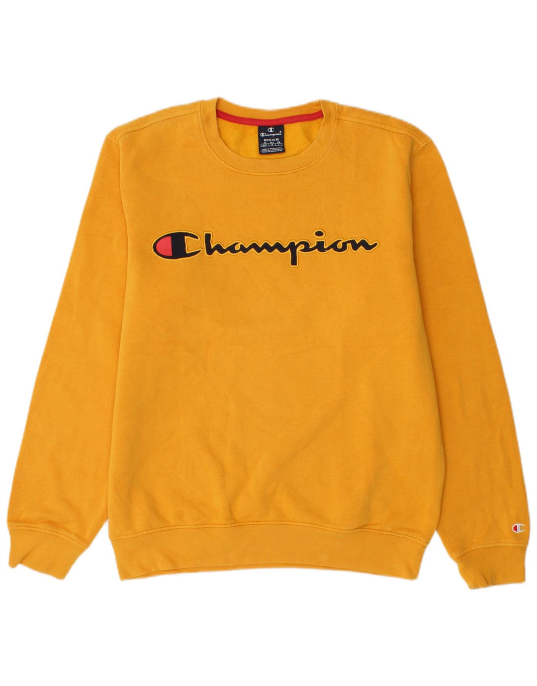 Champion Mens Graphic Sweatshirt Jumper Medium Yellow Cotton