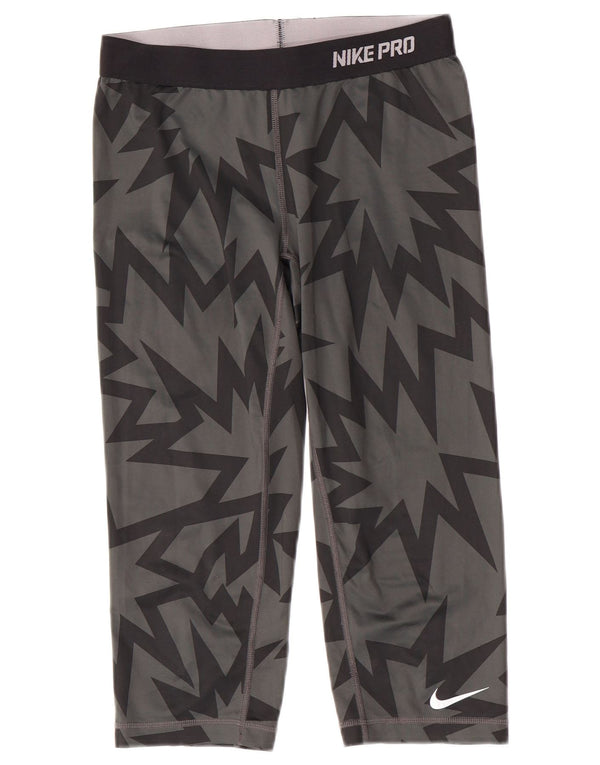 Nike Womens Dri Fit Capri Leggings UK 12 Medium Grey Geometric Polyester