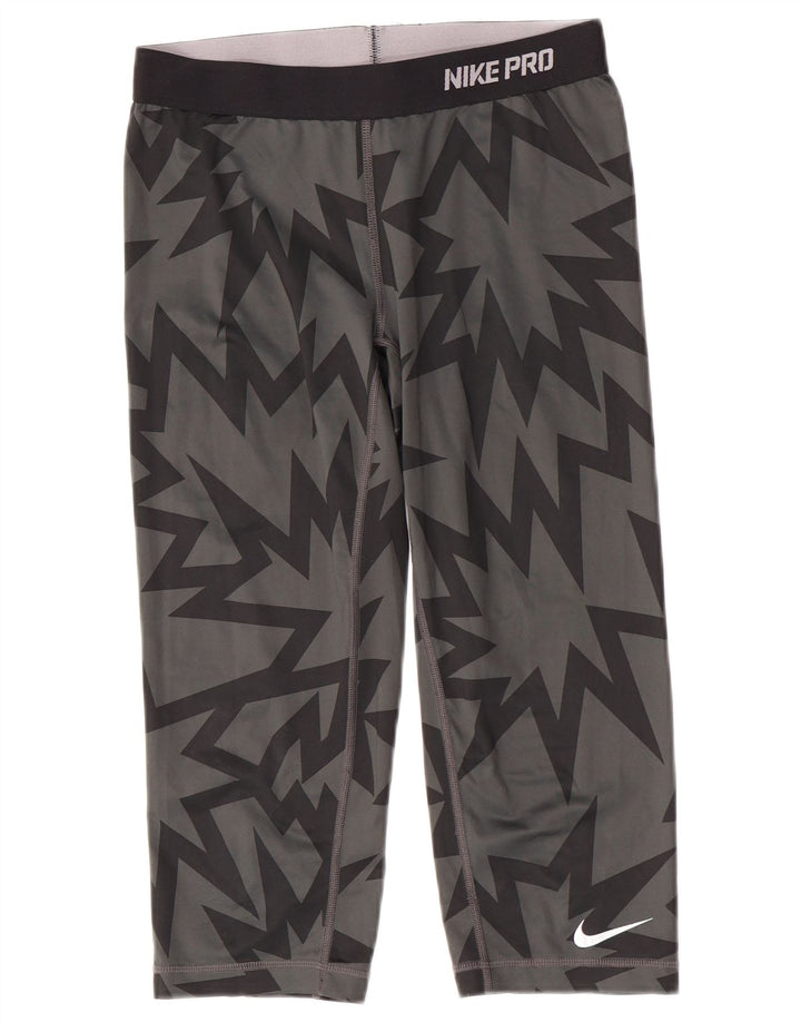 Nike Womens Dri Fit Capri Leggings UK 12 Medium Grey Geometric Polyester