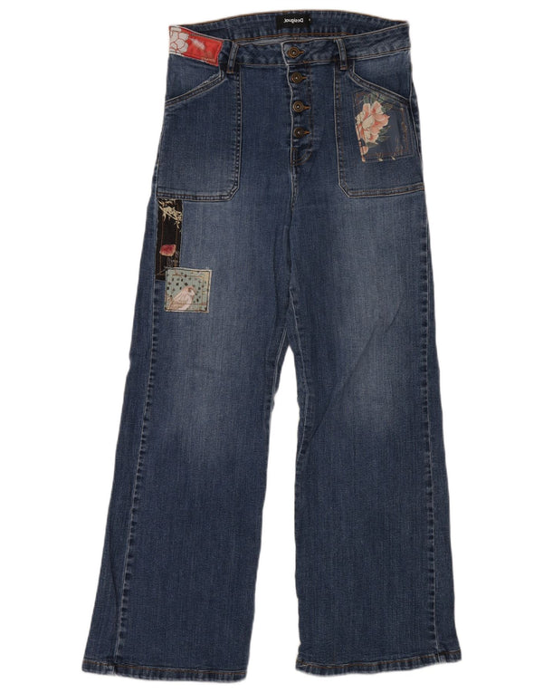 Desigual Womens High Waist Wide Leg Jeans EU 30 XL W30 L29 Blue Patchwork