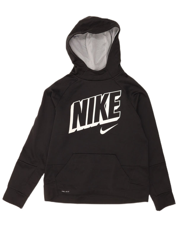 Nike Girls Dri Fit Graphic Hoodie Jumper 13-14 Years XL Black Polyester