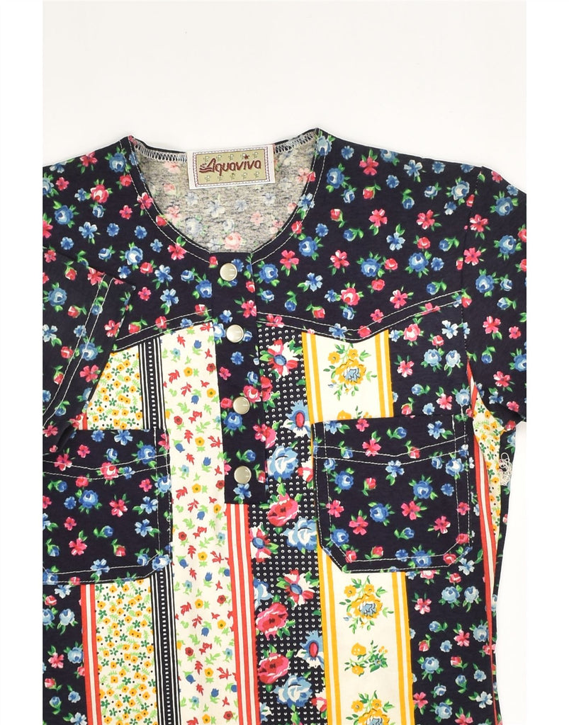 VINTAGE Womens Blouse Top UK 8 Small Navy Blue Floral | Vintage Vintage | Thrift | Second-Hand Vintage | Used Clothing | Messina Hembry 