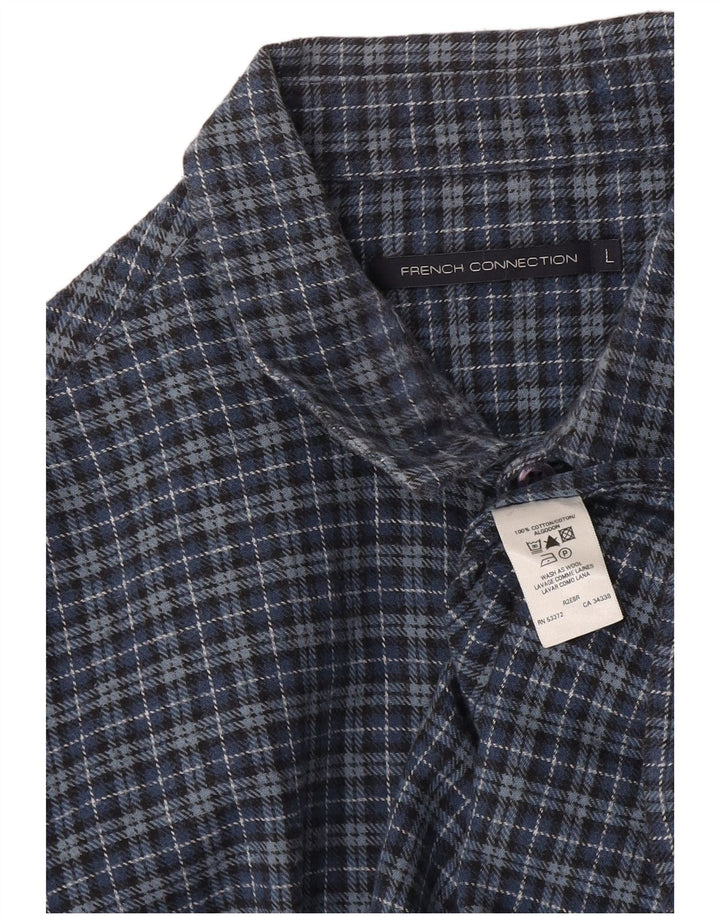 French Connection Mens Flannel Shirt Large Navy Blue Check Cotton