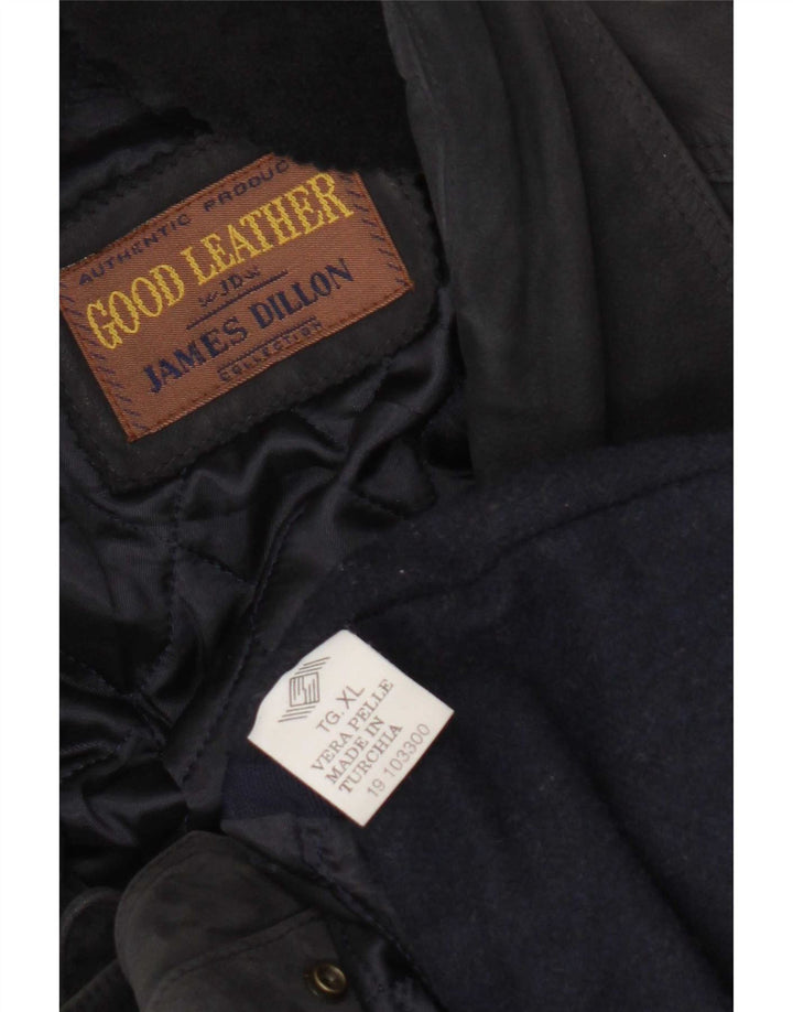 James Dillon Mens Suede Duffle Jacket UK 42 XL Navy Blue Leather