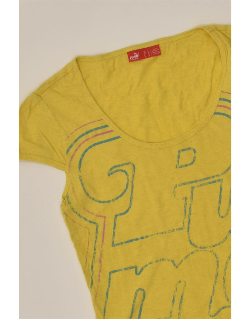 PUMA Womens Graphic T-Shirt Top UK 10 Small Yellow | Vintage Puma | Thrift | Second-Hand Puma | Used Clothing | Messina Hembry 