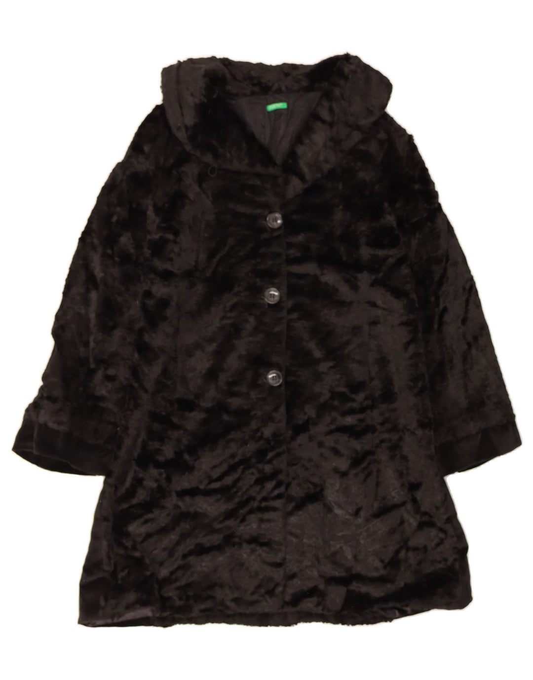BENETTON Womens Faux Fur Overcoat UK 14 Medium Black Viscose Vintage Benetton and Second-Hand Benetton from Messina Hembry 