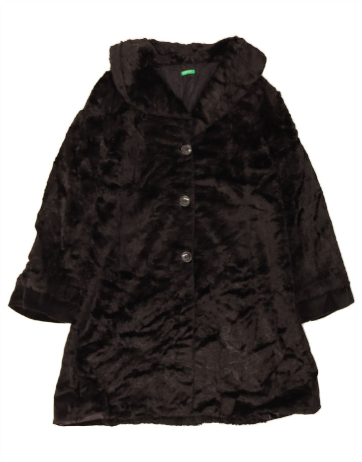 BENETTON Womens Faux Fur Overcoat UK 14 Medium Black Viscose Vintage Benetton and Second-Hand Benetton from Messina Hembry 
