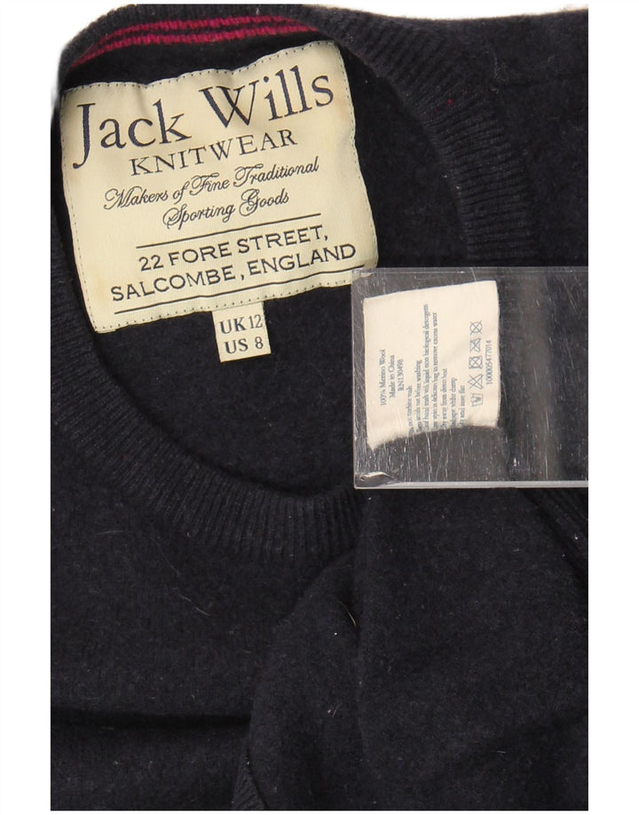 Jack Wills Womens Crop Crew Neck Jumper Sweater UK 12 Medium Navy Blue
