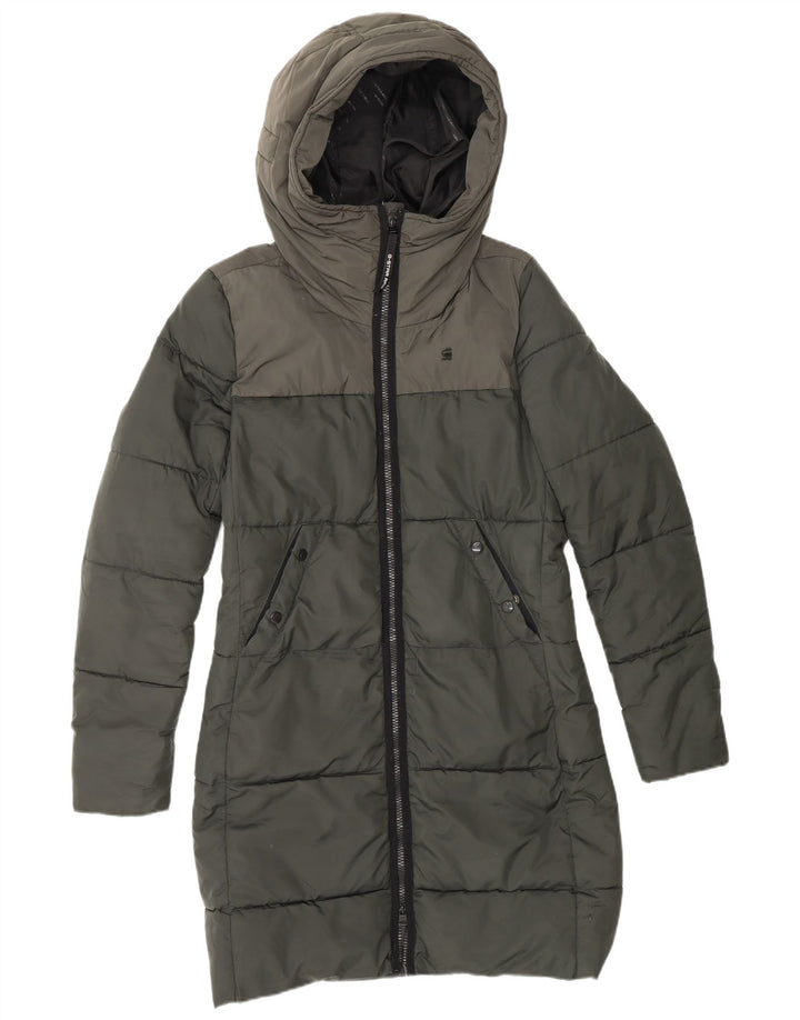 G-STAR Womens Hooded Padded Coat UK 10 Small Green Colourblock Polyester