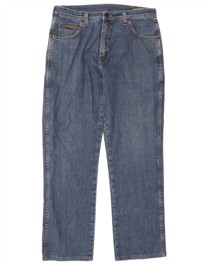 WRANGLER Mens Texas Straight Jeans  W33 L30 Blue Polyester