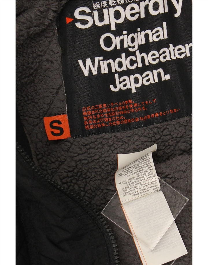 SUPERDRY Womens Windcheater Hooded Windbreaker Jacket UK 10 Small Black