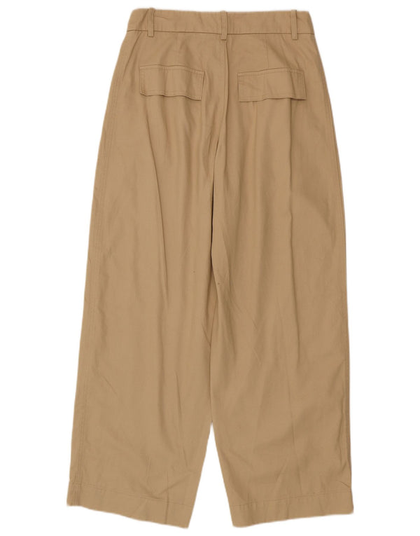 Zara Womens High Waist Loose Fit Chino Trousers Small W26 L28 Beige Cotton