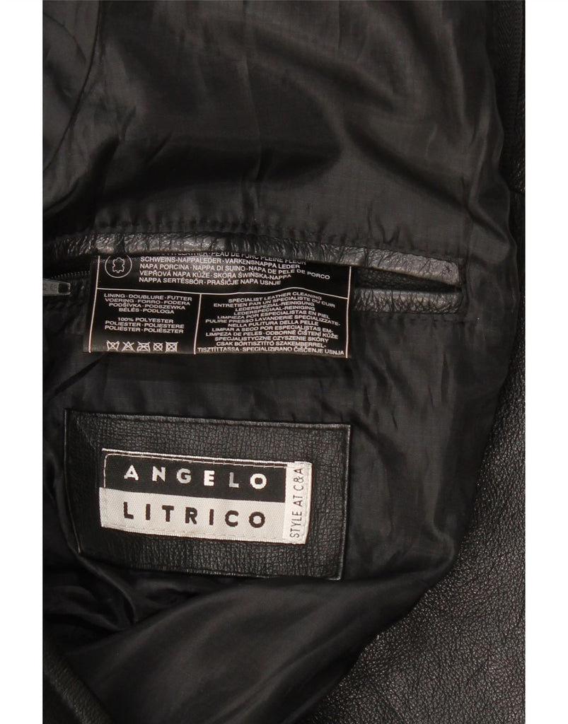 ANGELO LITRICO Mens Leather Jacket UK 36 Small Black Leather Vintage Angelo Litrico and Second-Hand Angelo Litrico from Messina Hembry 
