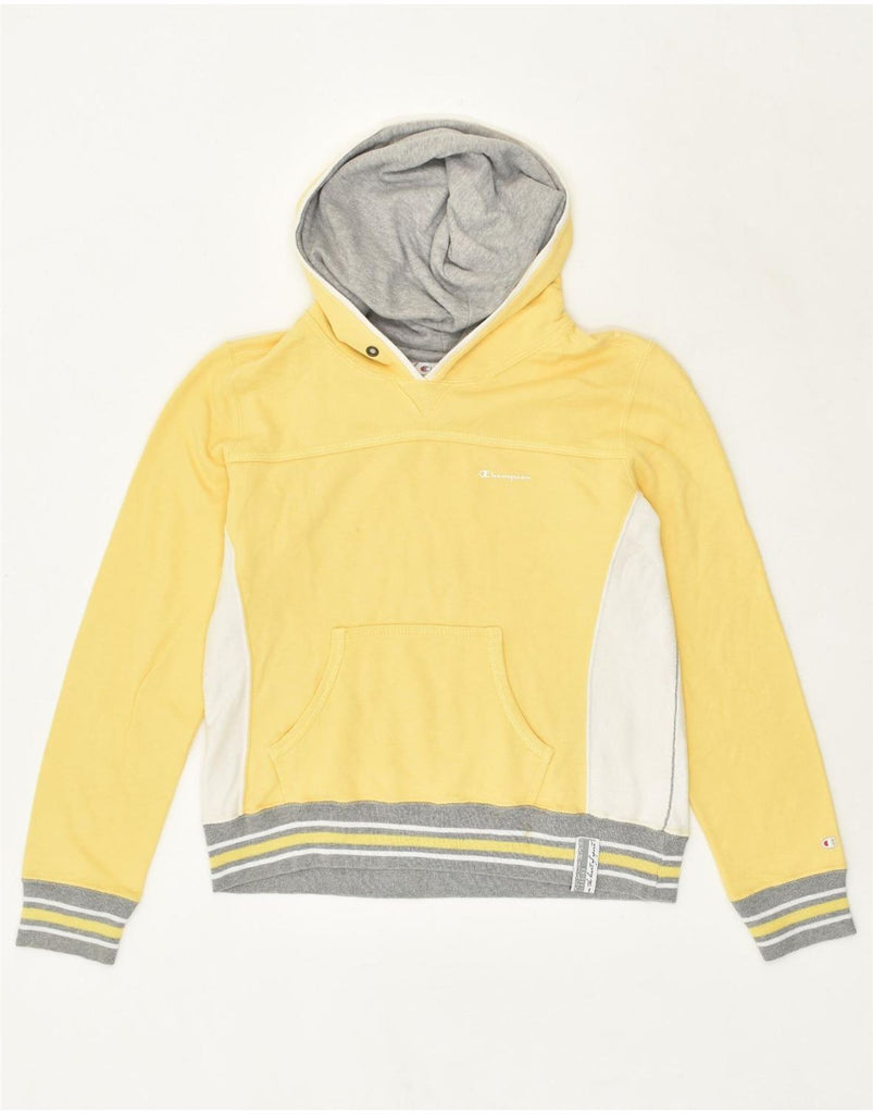 CHAMPION Womens Heritage Classics Hoodie Jumper UK 14 Medium Yellow | Vintage Champion | Thrift | Second-Hand Champion | Used Clothing | Messina Hembry 