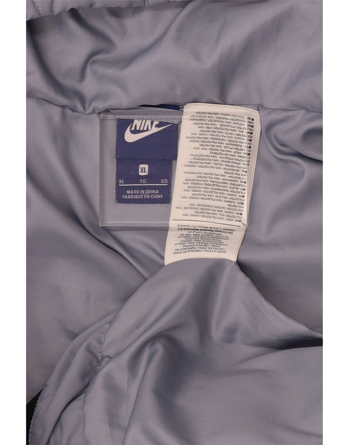 NIKE Womens Graphic Hooded Padded Jacket UK 18 XL Blue Polyester